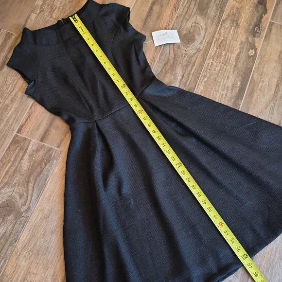 Shabby Apple Shimmery Black Cap Sleeve Tea Length Dress, XS - Picture 2 of 10